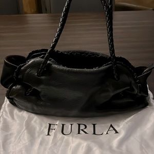 Furla black leather satchel style purse.